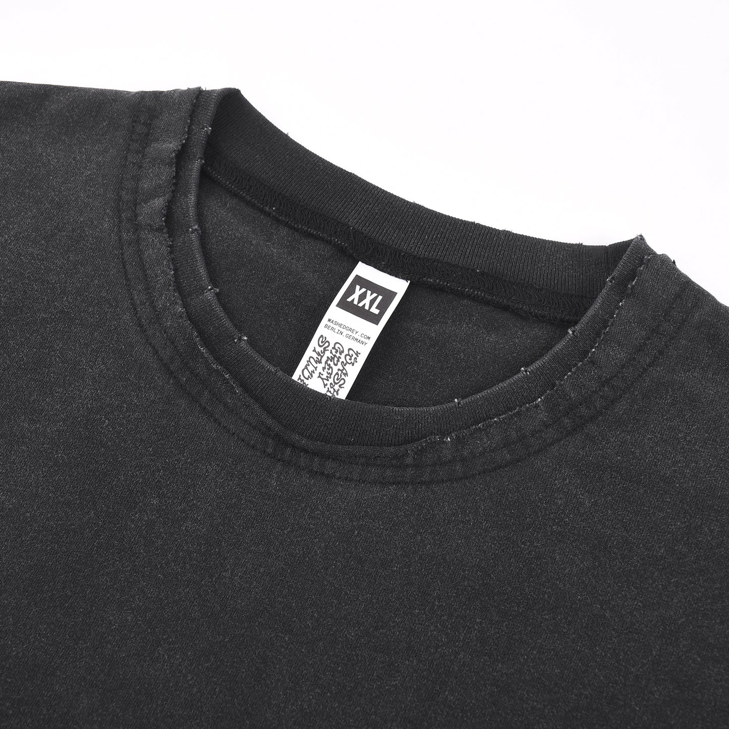 #201 T-Shirt 250GSM "VINTAGE GREY" Stückgefärbt / doppelter Distressed-Kragen