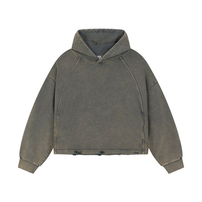 WGS102# BOXY FIT HOODIE 340 GSM DESTRESSED / ACID WASH VINTAGE GREEN [PRE-ORDER]