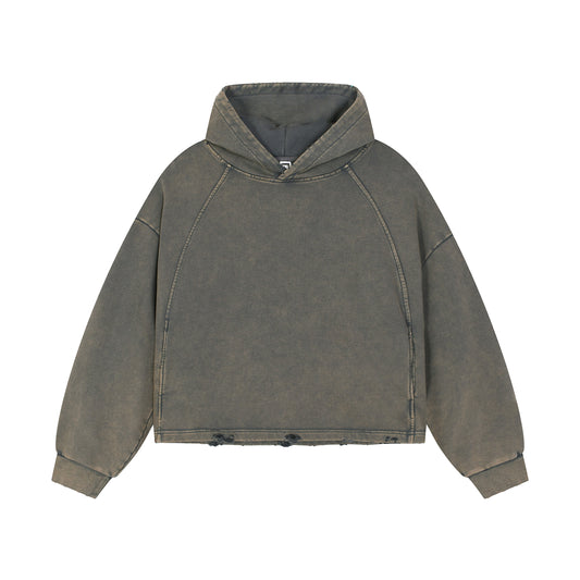 WGS102# BOXY FIT HOODIE 340 GSM DESTRESSED / ACID WASH VINTAGE GREEN [PRE-ORDER]