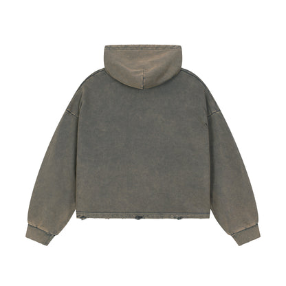 WGS102# BOXY FIT HOODIE 340 GSM DESTRESSED / ACID WASH VINTAGE GREEN [PRE-ORDER]