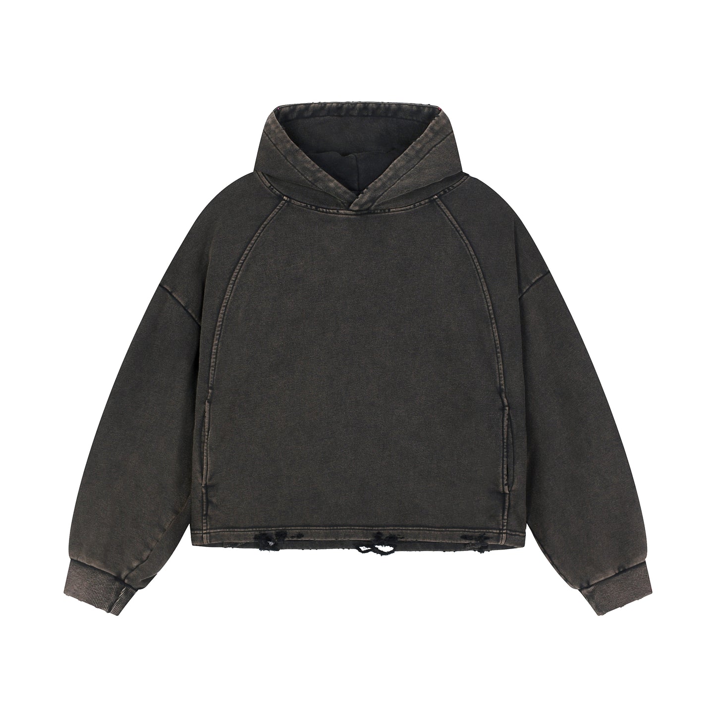 WGS102# BOXY FIT HOODIE 340 GSM DESTRESSED / ACID WASH VINTAGE BLACK [PRE-ORDER]