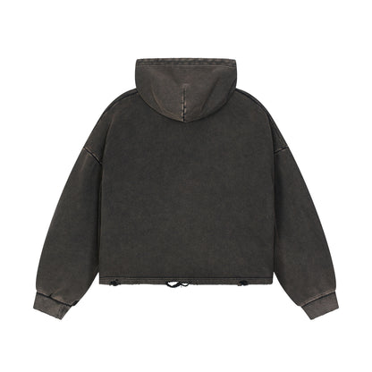 WGS102# BOXY FIT HOODIE 340 GSM DESTRESSED / ACID WASH VINTAGE BLACK [PRE-ORDER]