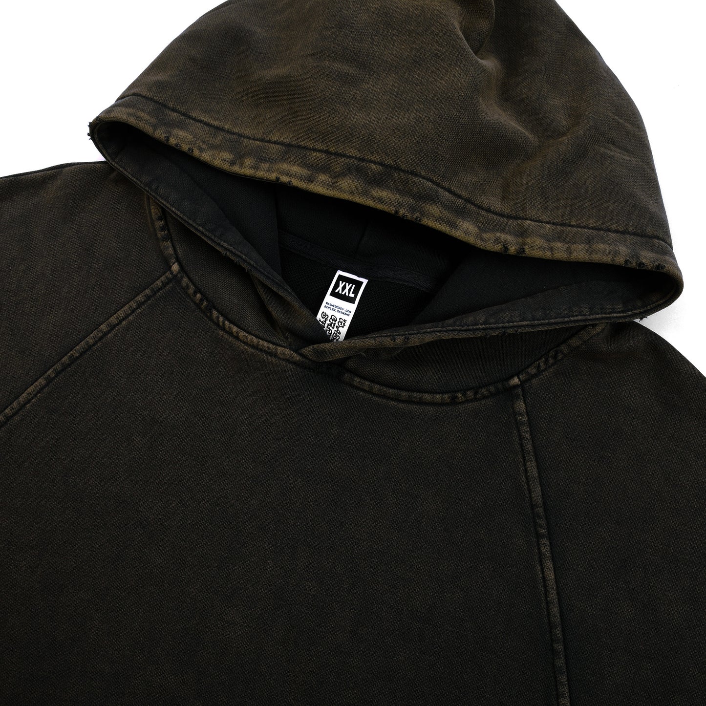 WGS102# BOXY FIT HOODIE 340 GSM DESTRESSED / ACID WASH VINTAGE BLACK [PRE-ORDER]