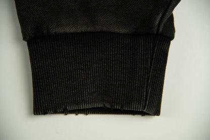 WGS102# BOXY FIT HOODIE 340 GSM DESTRESSED / ACID WASH VINTAGE BLACK [PRE-ORDER]